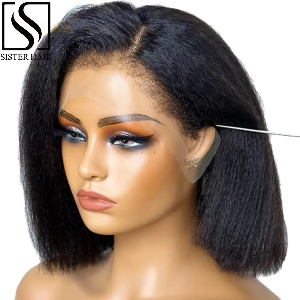 Short Bob Wig Kinky Straight Lace Front Human Hair