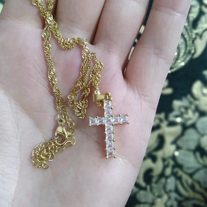 High Quality Zircon Cross Necklace For Women Hip Hop Jewelry Stainless Steel Pendant Chain Fashion Jewelry Christmas Gift 2022