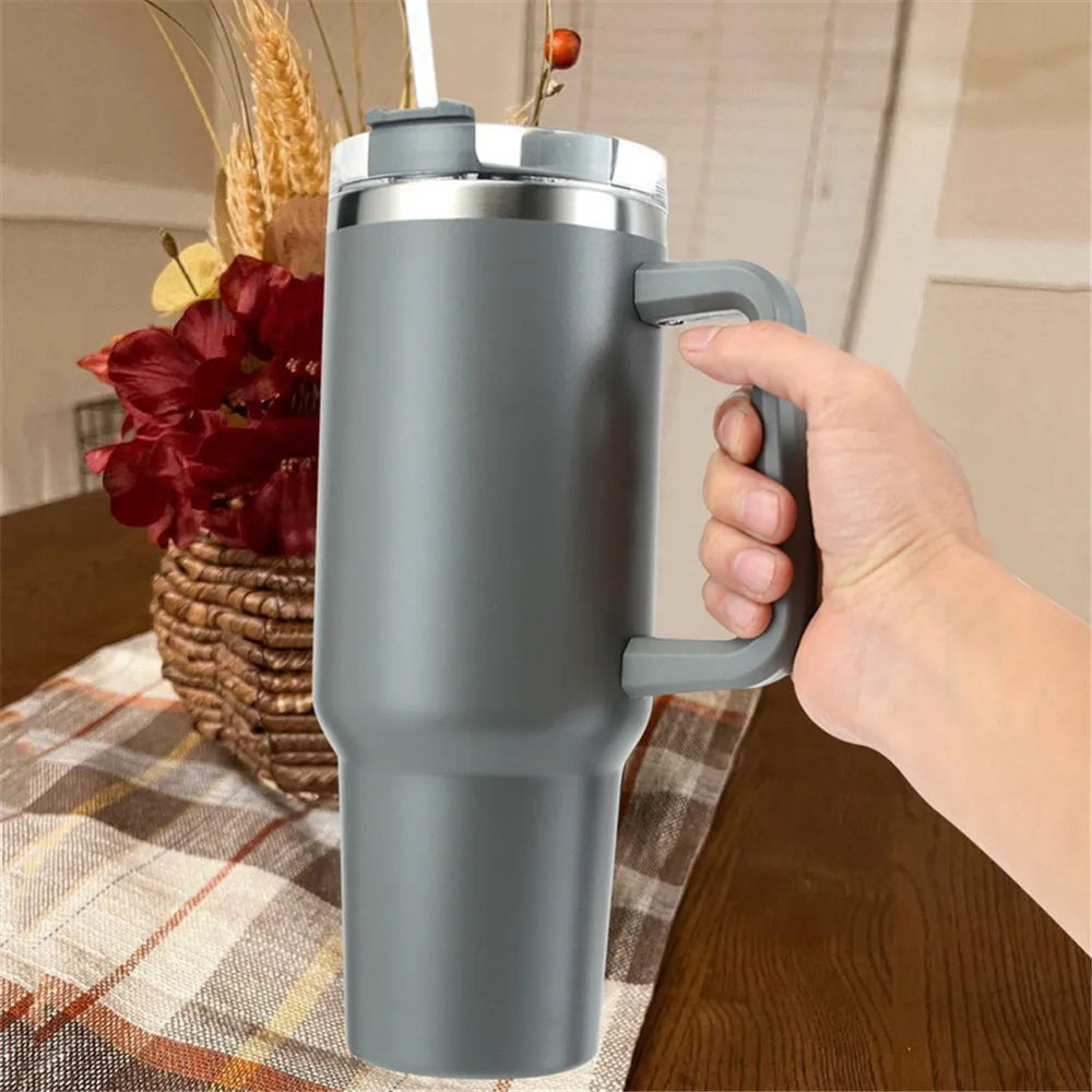 40 oz Tumbler With Handle Insulated Mug With Straw Lids Stainless Steel Coffee Termos Cup In-Car Vacuum Flasks Bottle with logo