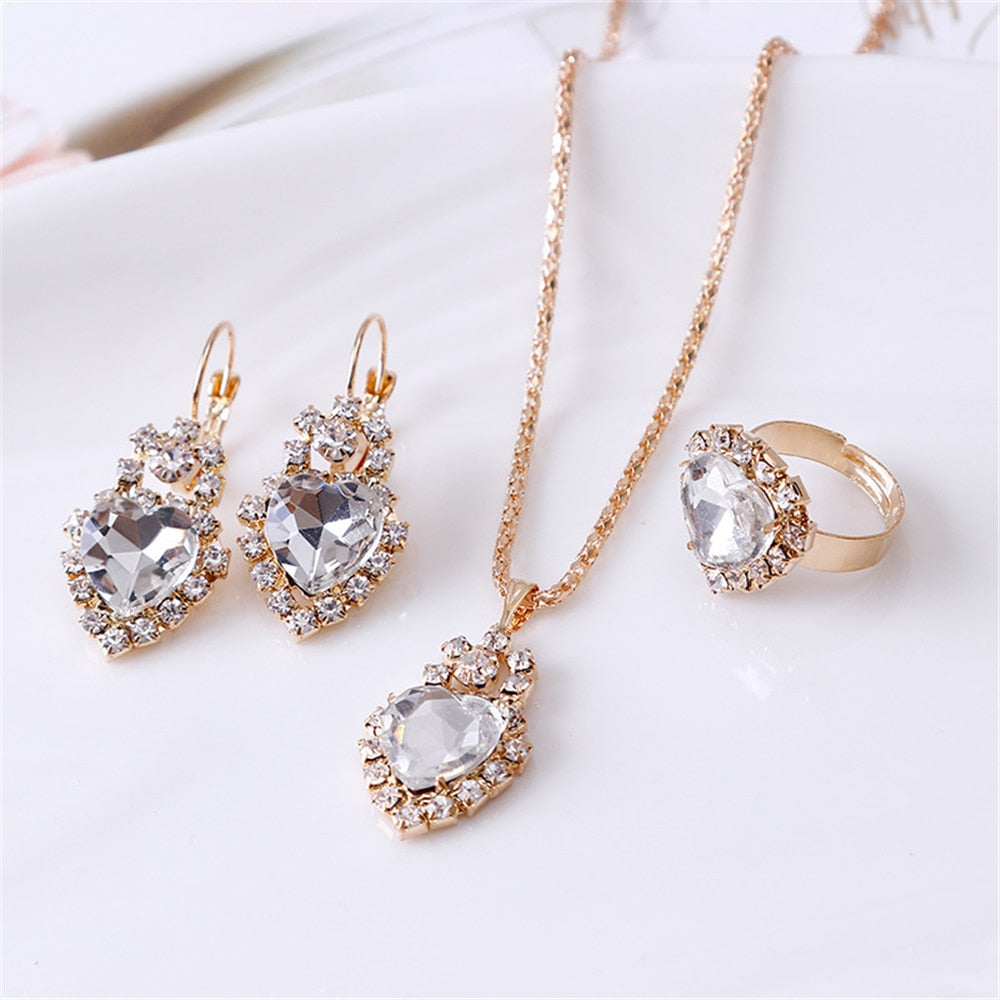 Exquisite Double Heart Necklace Earrings Bracelet Jewelry Set Charm Ladies Jewelry Fashion Bridal Accessory Set Romantic Gifts