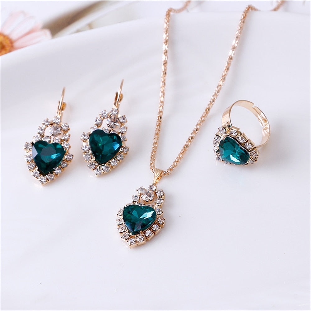 Exquisite Double Heart Necklace Earrings Bracelet Jewelry Set Charm Ladies Jewelry Fashion Bridal Accessory Set Romantic Gifts