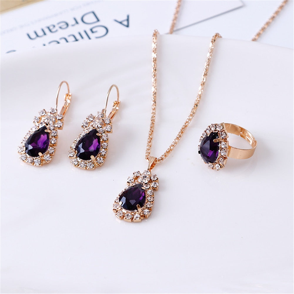 Exquisite Double Heart Necklace Earrings Bracelet Jewelry Set Charm Ladies Jewelry Fashion Bridal Accessory Set Romantic Gifts