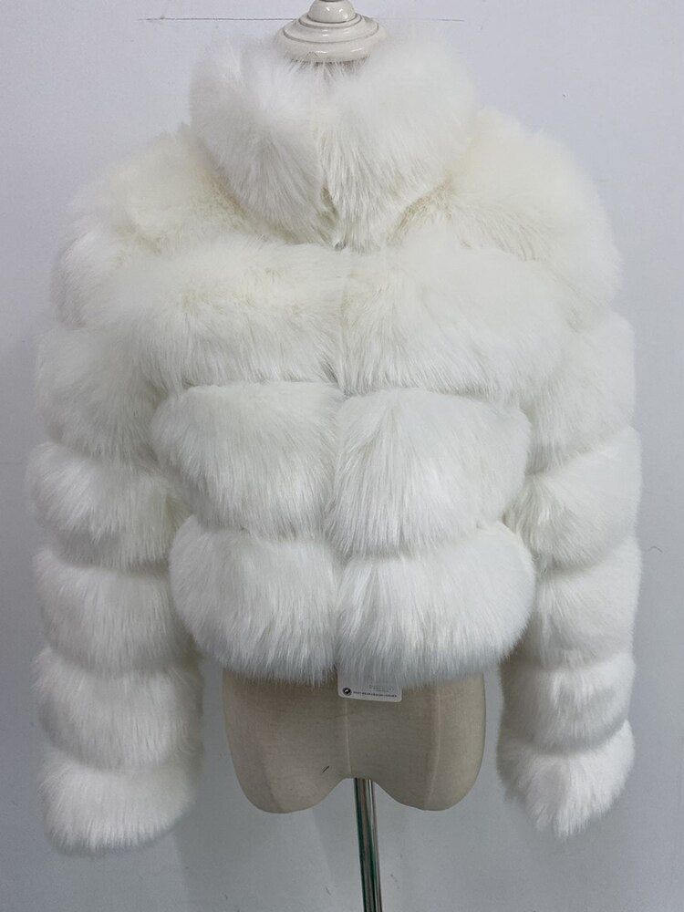 ZADORIN New Fashion Short Winter Faux Fox Fur Coat Women Luxury Stand Fur Collar Thick Warm Furry Jacket Faux Fur Cropped Top