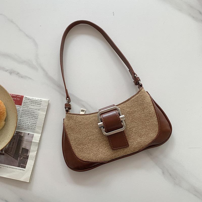 Retro Underarm  Stitching Baguette Bag