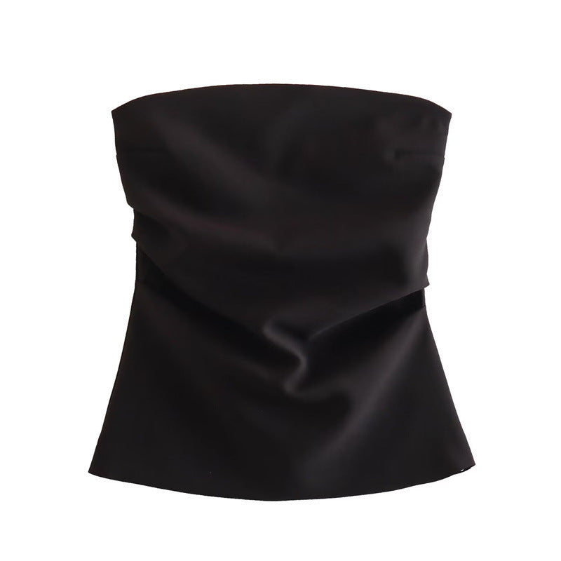 Off-neck Tube Top Pleated Waist Tight Versatile