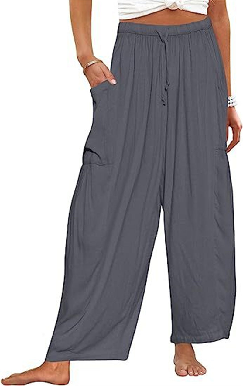 Fashion Wide Leg Pants Summer Loose Elastic High Waist Pleated Trousers Solid Color Womens Clothing