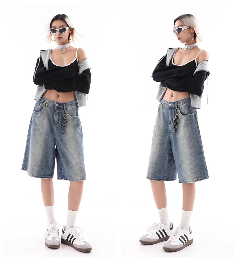 Women's High Street Gradient Retro Denim Shorts