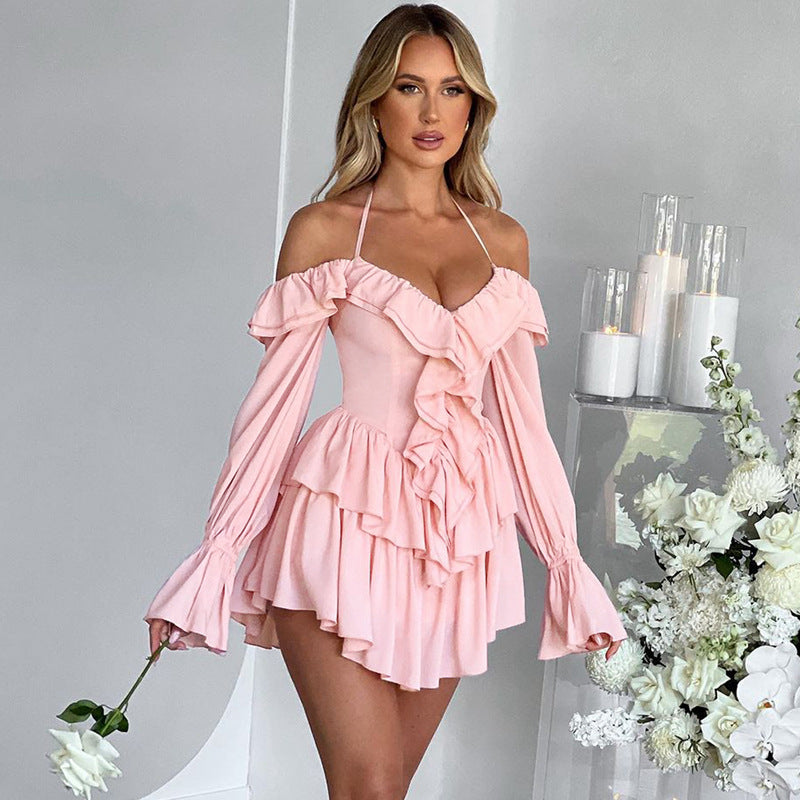 Women's Ruffled Long-sleeved One-piece Shorts