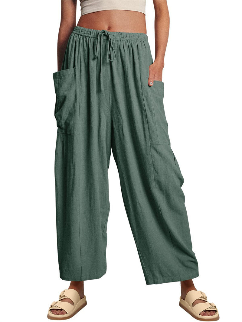 Fashion Wide Leg Pants Summer Loose Elastic High Waist Pleated Trousers Solid Color Womens Clothing