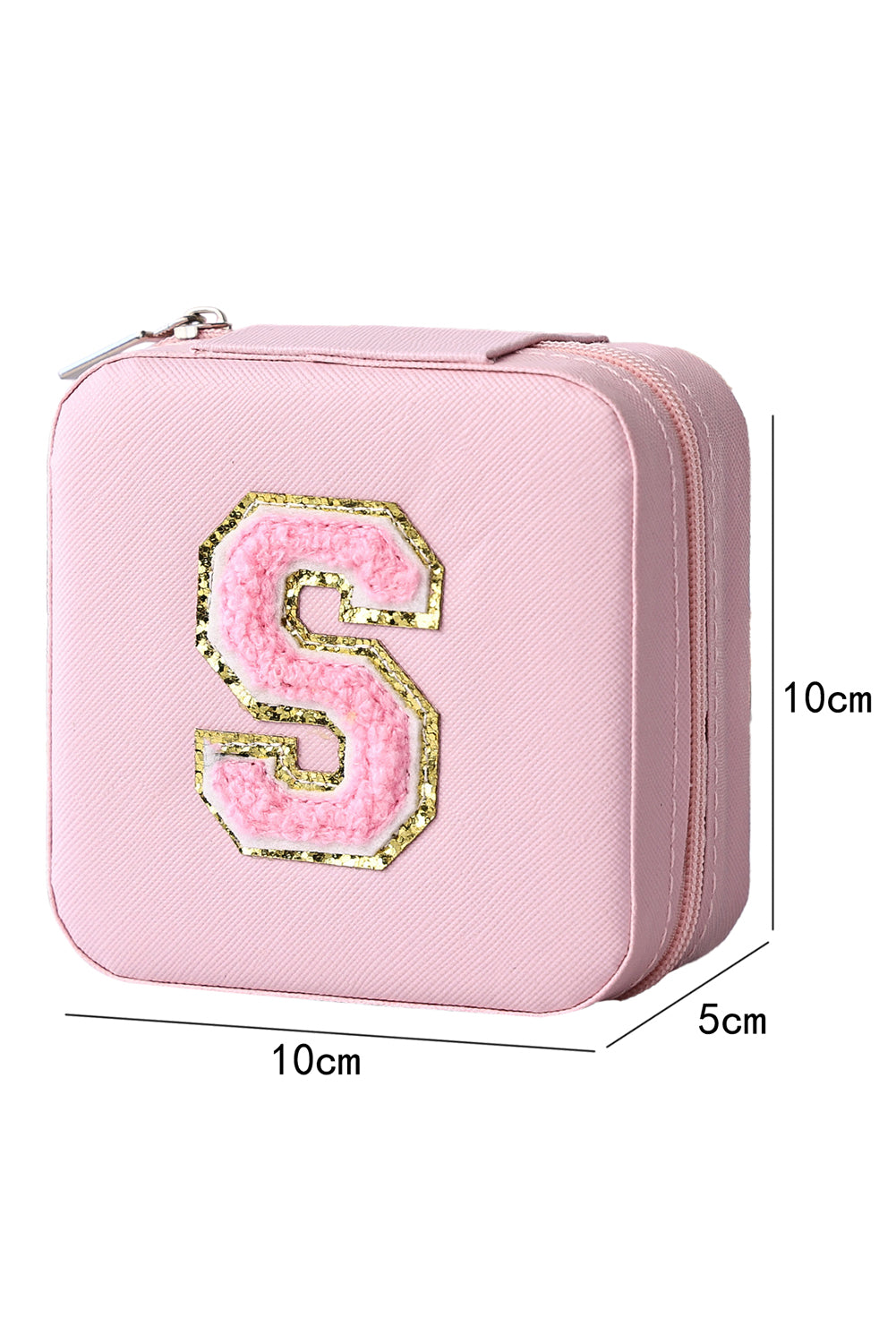 Pink Chenille Letter S Square Jewelry Case with Mirror