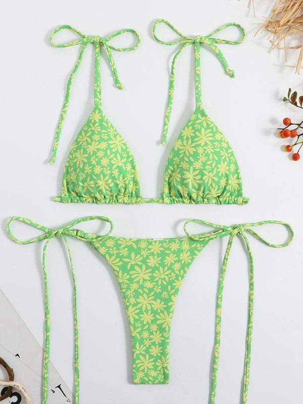 Printed high-waisted strappy two-piece bikini