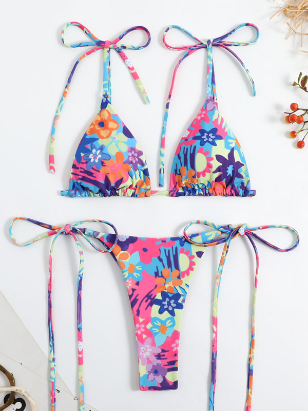 Printed high-waisted strappy two-piece bikini