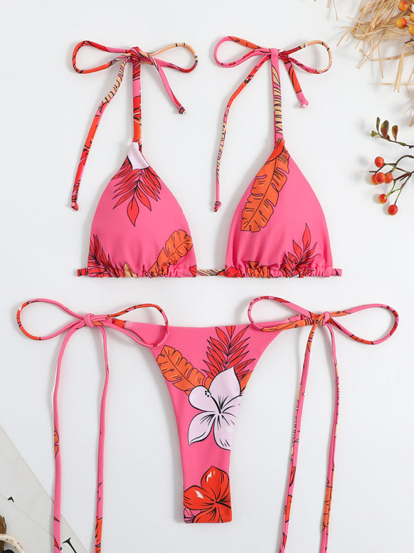 Printed high-waisted strappy two-piece bikini