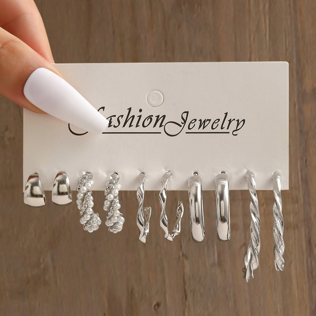Pearl Silver Colour Hoop Earrings