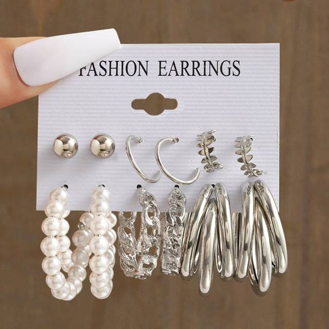 Pearl Silver Colour Hoop Earrings