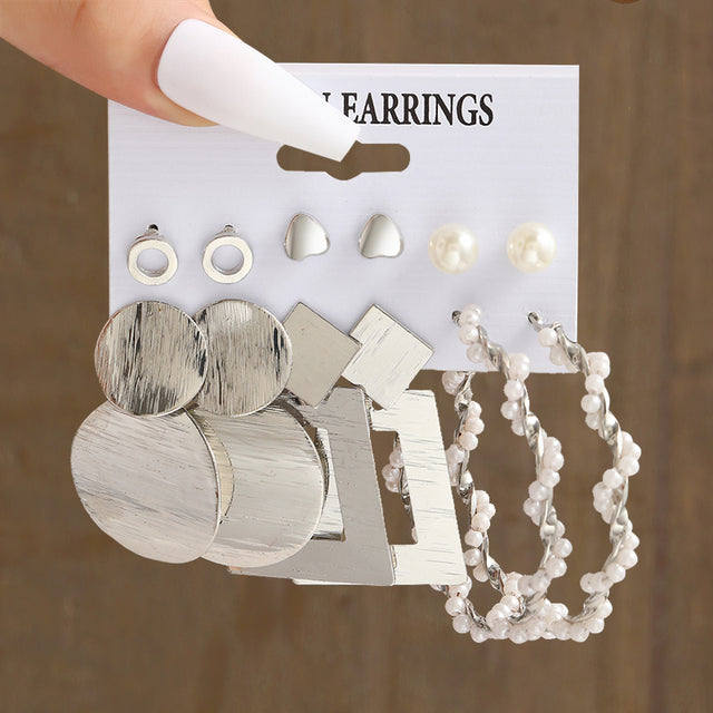 Pearl Silver Colour Hoop Earrings