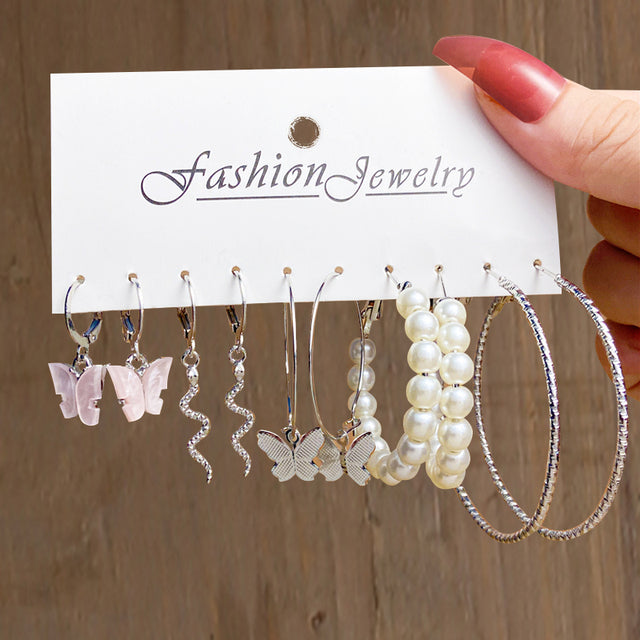 Pearl Silver Colour Hoop Earrings