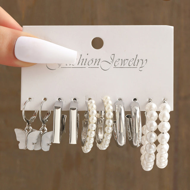 Pearl Silver Colour Hoop Earrings