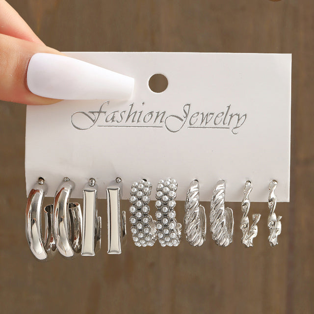 Pearl Silver Colour Hoop Earrings