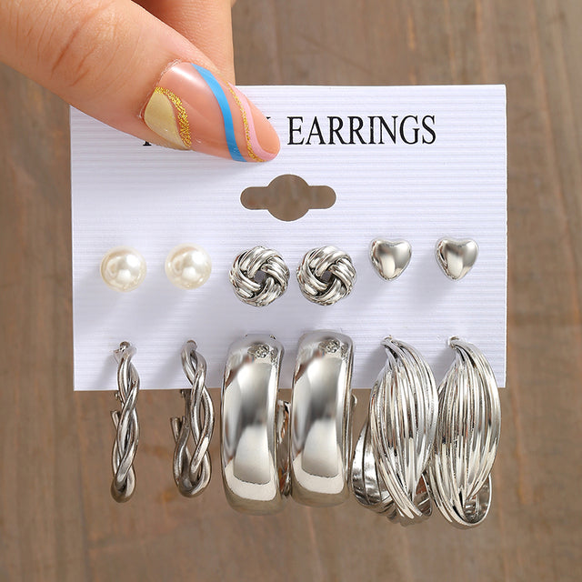 Pearl Silver Colour Hoop Earrings