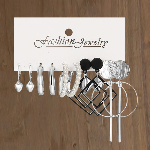 Pearl Silver Colour Hoop Earrings