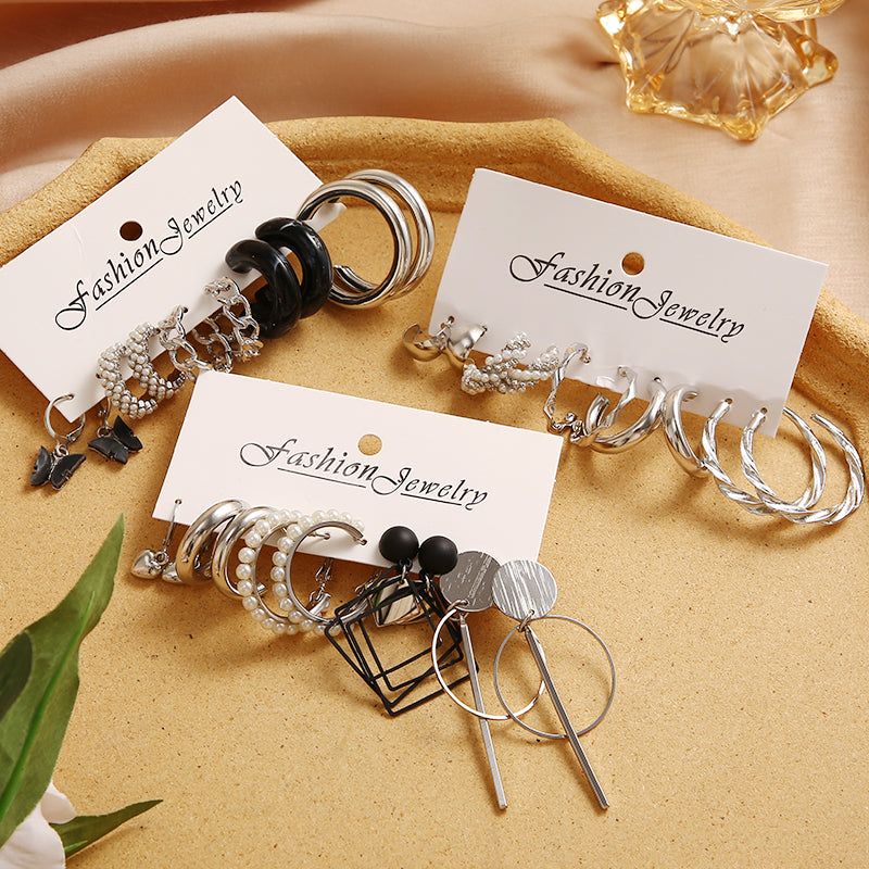 Pearl Silver Colour Hoop Earrings