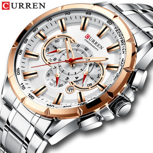 Luxury Watch Stainless Steel Chronograph Big Dial Wristwatch with Date Relogio Masculino