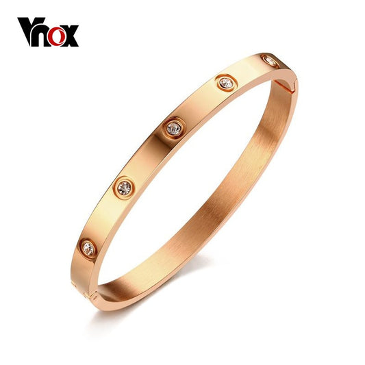 Vnox Fashion Women Crystal Wedding Bracelet 6mm Wide Rose Gold-color Bracelets &amp; Bangles Bijoux