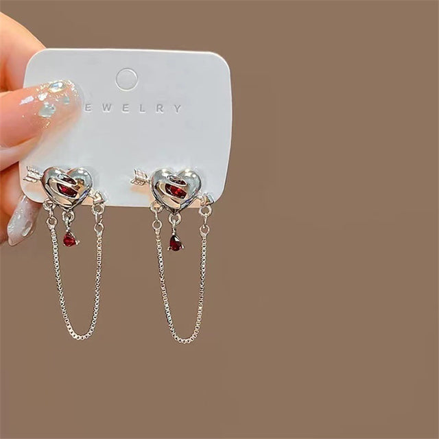 New Goth Harajuku Vintage Peach Heart Fairy Angel Moon Pendant Earrings For Women Egirl Trendy Aesthetic Y2K Jewelry Accessories