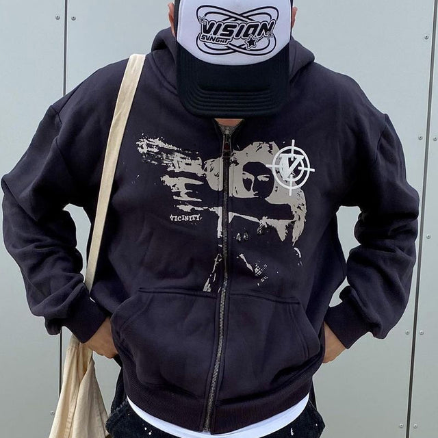 Zip Hoodie Rhinestone Skeleton Goth Sweatshirt Sport Coat Pullover Men&#39;s Gothic Long Sleeve Oversized Hoodie Y2k Jacket Hoodies